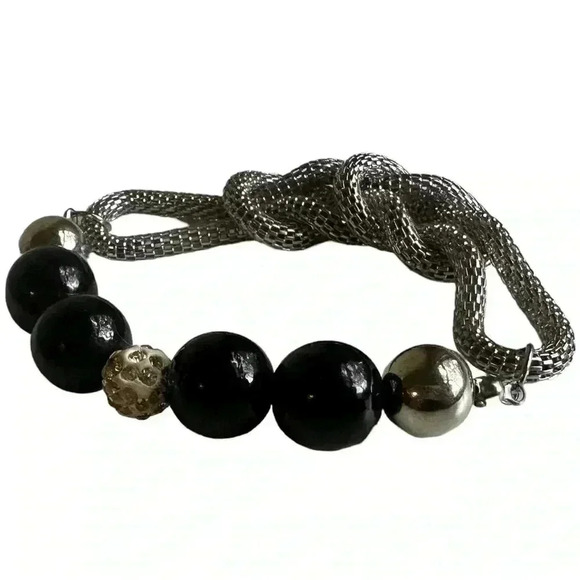 Silver beaded bracelet women’s jewelry rhinestone chainmail - Picture 1 of 3